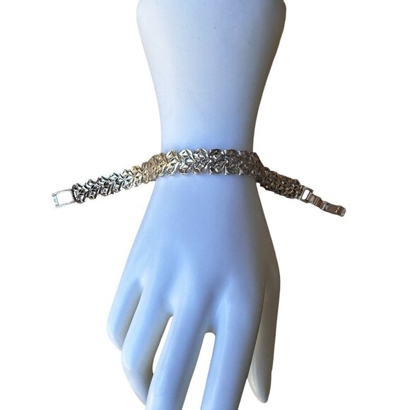 VTG Sterling Silver Link Bracelet Art Deco Style Sz 7.5 Diamond Cut Ornate 31.4g - Picture 2 of 13